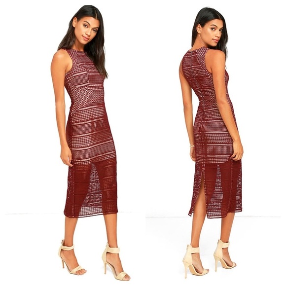 KEEPSAKE Sweet Nothing Burgundy Lace Midi Dress, Size Small - Picture 2 of 9
